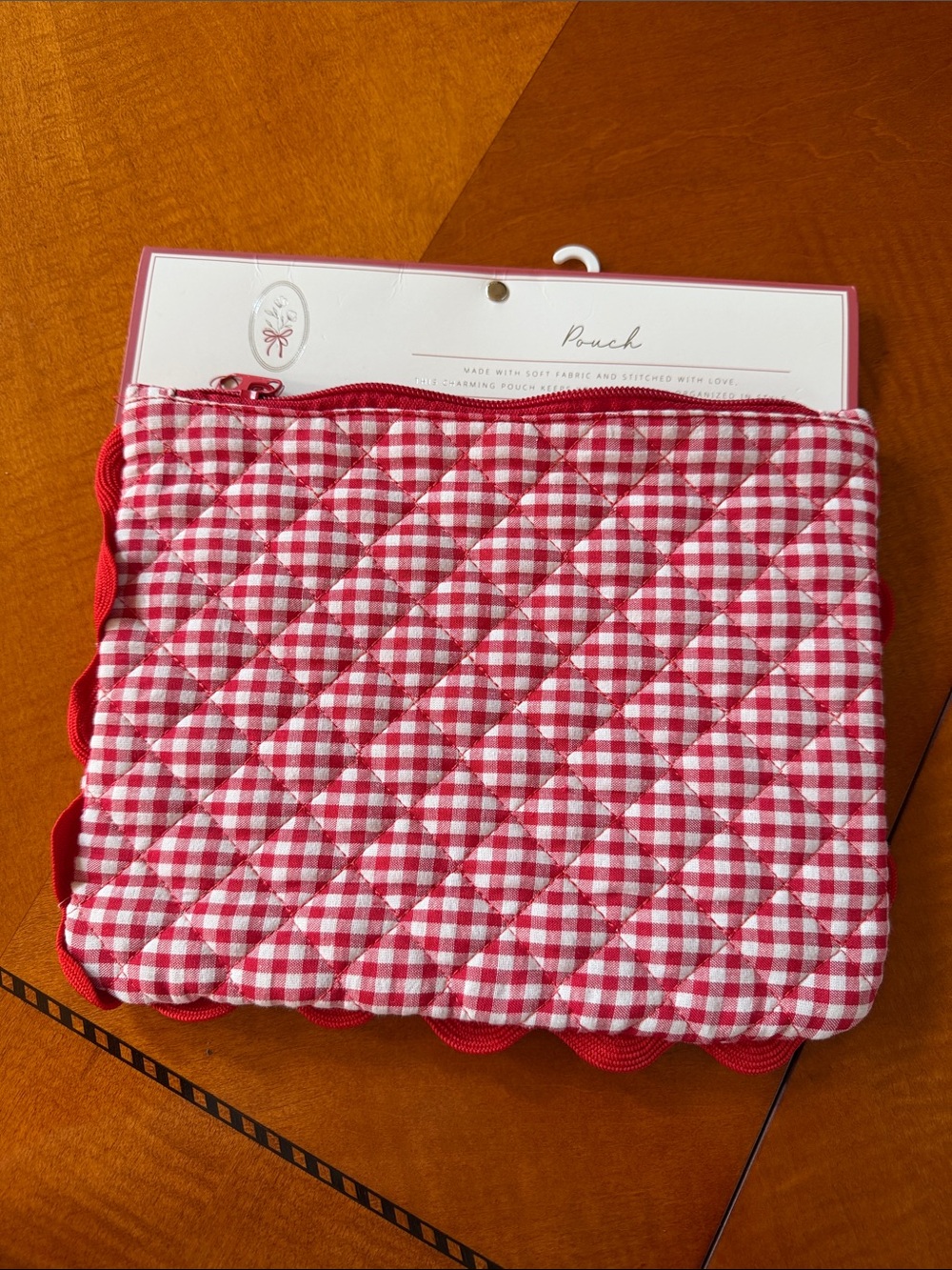 Red Gingham Quilted Cosmetic Pouch